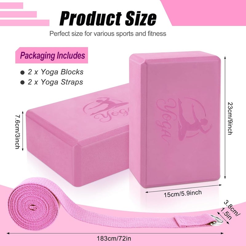 RETON Yoga Blocks Set, High - Density Yoga Block with 2 Strap, Lightweight Foam Brick Yoga Pilates Blocks, Anti-Slip Yoga Brick with Embossed Design for Posture Adjustment and Movement Assistance - Image 2